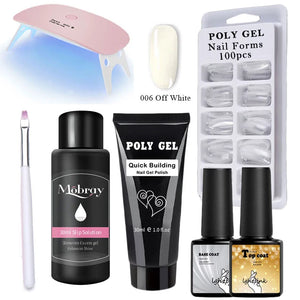 French Nail Art Poly Gel Kit with UV Brush and Nail Tips Rieworkes
