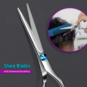 Stainless Steel Hair Cutting Scissors 6.5 Inch Hairdressing Razor Shears Professional Salon Barber Haircut Scissors, One Comb Included, Home Use for Man Woman Adults Kids Babies Rieworkes