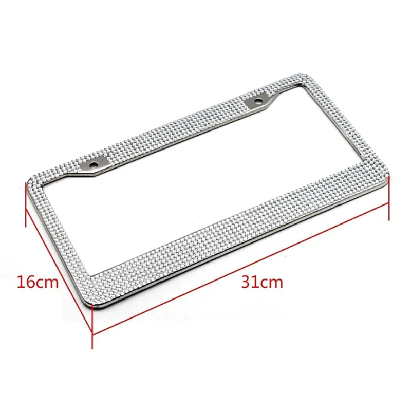 2PCS Bling License Plate Frame Glitter Crystal Sparkling Rhinestone Diamond Caps Rieworkes