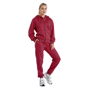 LeeHanTon Jogging Suits for Women Sherpa Lined Warm Up Outfit Sweat Suits Winter Zip Up 2 Pieces Hoodie and Pants Set Wine L Rieworkes