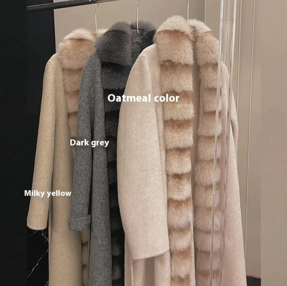 Alpaca Fleece Coat with Detachable Fox Fur Collar Rieworkes