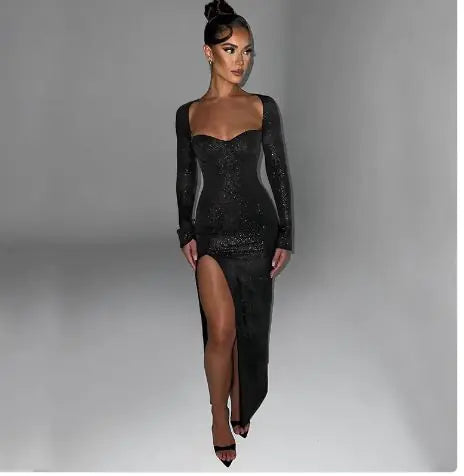 Slim Fit Slit Long Sleeve Dress Rieworkes