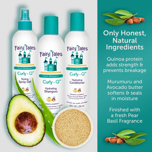 Fairy Tales Curly Q Shampoo & Conditioner Kit for Curly Hair - Hydrates, Detangles, Defines Curls, Tames Frizz -free from Phthalate , Paraben & Sulfate - 3 Travel Size Items 0.33 Fl Oz (Pack of 3) Shampoo + Conditioner + Spray Rieworkes