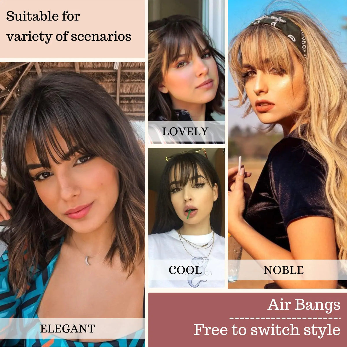 NAYOO Bangs Hair Clip in Bangs 100% Real Human Hair Extensions Natural Black Wispy Bangs Clip on Air Bangs for Women Fringe with Temples Hairpieces Curved Bangs for Daily Wear Rieworkes