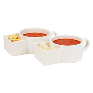 Mind Reader Soup and Cracker Bowls with Handles Microwave Safe Kitchen Ceramic 7.5" L x 4.5" W x 2.5" H Set of 2 White Mimarta