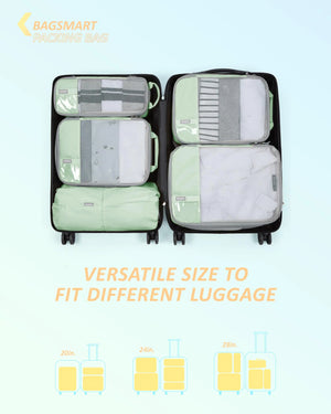 BAGSMART 6 Set/4 Set/2 Set Compression Packing Cubes for Travel, Lightweight Vacation Travel Essentials, Travel Accessories for Suitcase Organizer Bags Set, Durable Luggage Organizer Travel Bags Set of 6 Kohlrabi Green Rieworkes