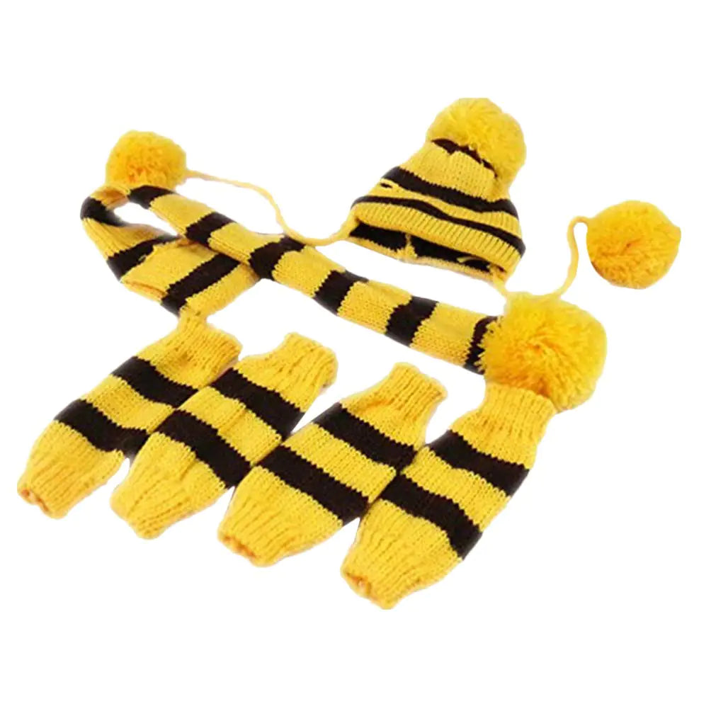POPETPOP Knit Set Knitted Winter Dog Scarf Hat Set - Winter Warm Caps Neck Warmer Dog Costumes Knitted Scarf Hat Leg Warmers Winter Striped Knitted Hat Leggings for Small Dogs Puppy Leggings Set Mimarta