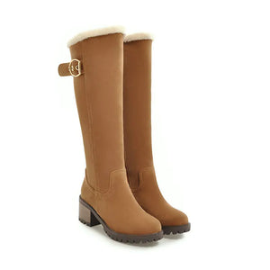 Buckle Embellished Mid-Heel Winter Long Boots Mimarta