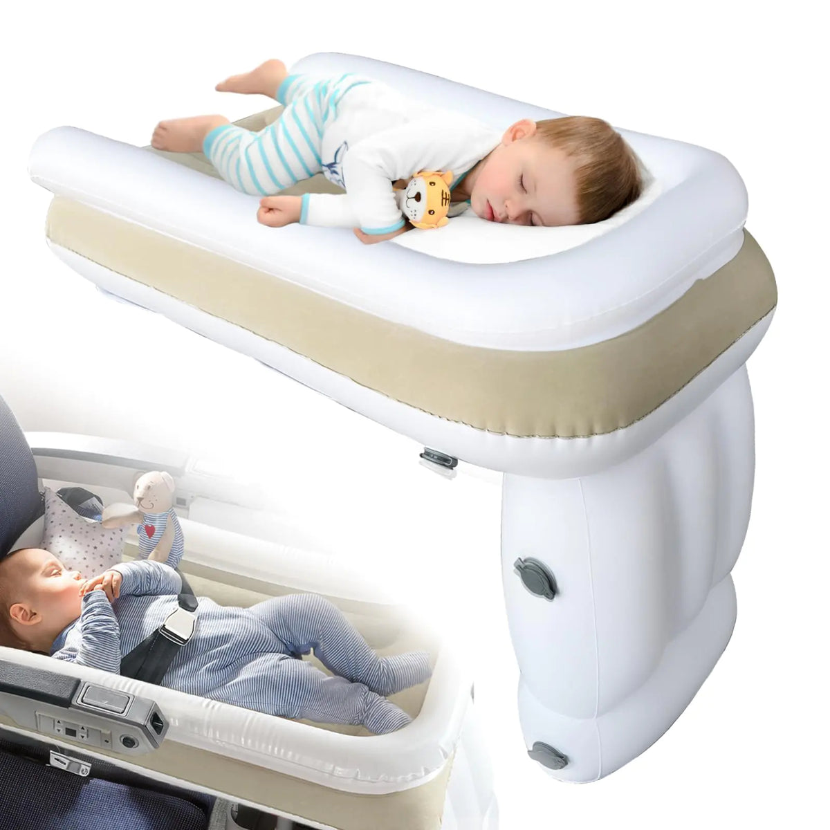 JUANWAN Toddler Airplane Bed Toddler Travel Bed - Airplane Bed Airplane Seat Extender Toddler Bed Belt Toddler Travel Bed for Train Airplane Car-004-beige Rieworkes