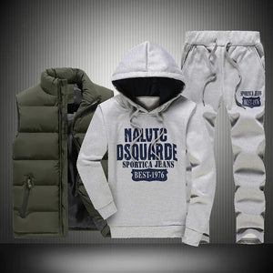 Men's Hooded Sweatshirt and Down Jacket Three-Piece Set Mimarta