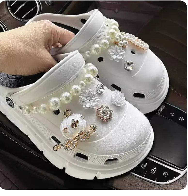 Pearl Chain Shoe Charms for Crocs and Sandals - Elegant DIY Decorations for Women Rieworkes