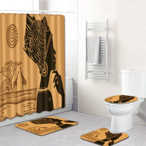 African Woman Bath Mat and Shower Curtain Set Mimarta