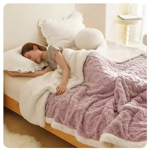 Warm Wool Coral Fleece Throw Blanket Rieworkes