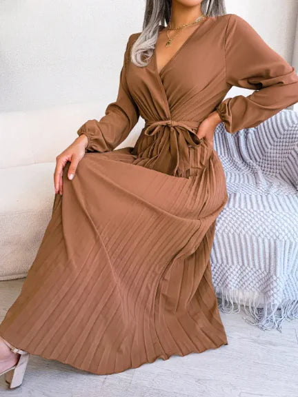 Elegant Cross Pleated Maxi Dress Rieworkes