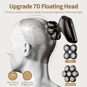 Detachable Head Shavers, SHPAVVER 5-in-1 Electric Razor IPX7 Waterproof for Bald Men, Wet/Dry LED Display Rechargeable 7D Rotary Shaver Grooming Kit with Type-C Charge (A) Brown Rieworkes