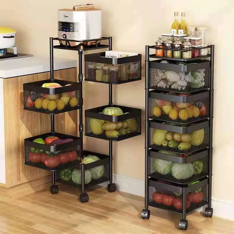 Stackable Metal Rotating Basket Rack with Wheels Mimarta