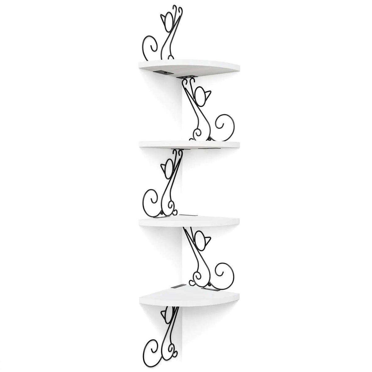 Alsonerbay Floating Corner Wood Shelves 4 Tier Wall Mounted Rustic Storage Shelf Cat Shaped Shelving for Wall Solid Wooden Decor for Living Room Bedroom Kitchen Bathroom Office White Mimarta