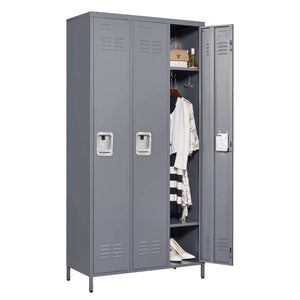 3 Employee Metal Lockers With 72 Inch High Locks, Home Gym Office, School Garage Lockers, Gray Rieworkes