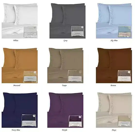 Victoria Embroidered 4 Pc Microfiber 1800 TC Sheets Set Rieworkes
