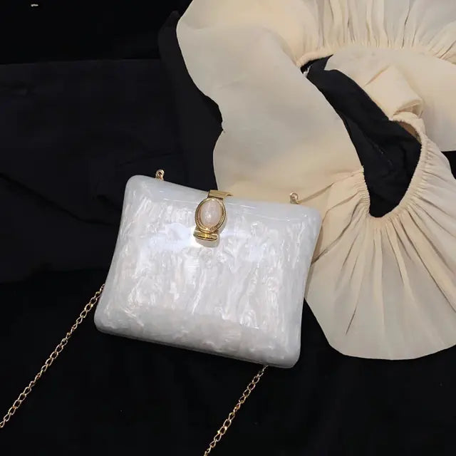 Luxury Pearl White Acrylic Evening Bag for Women Mimarta