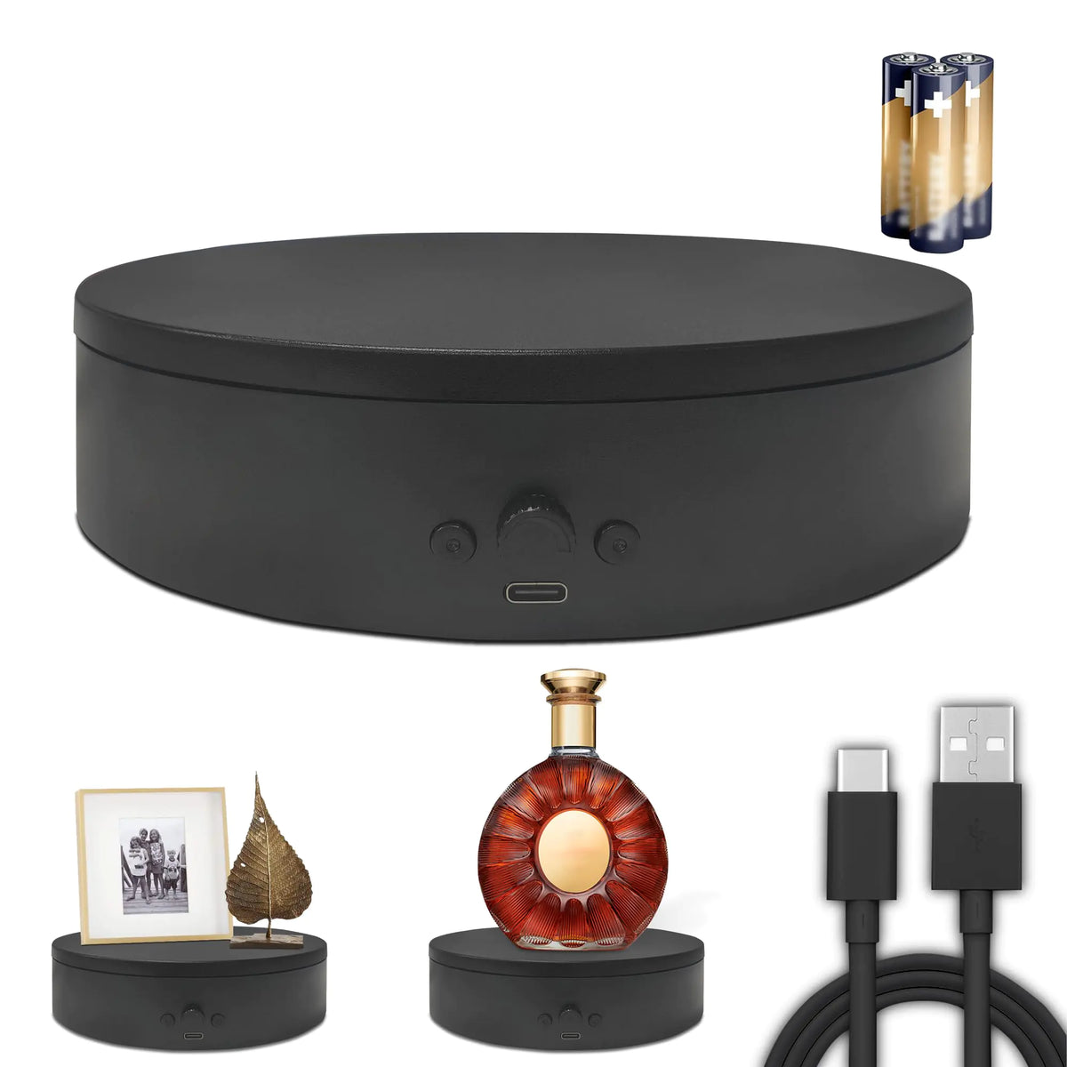 ComXim Rotating Display Stand Easy to Switch Direction Adjustable Speed Motorized Elctric Turntable Used for Product Display Jewelry Shoes Shooting and Display (7.87" black) Mimarta