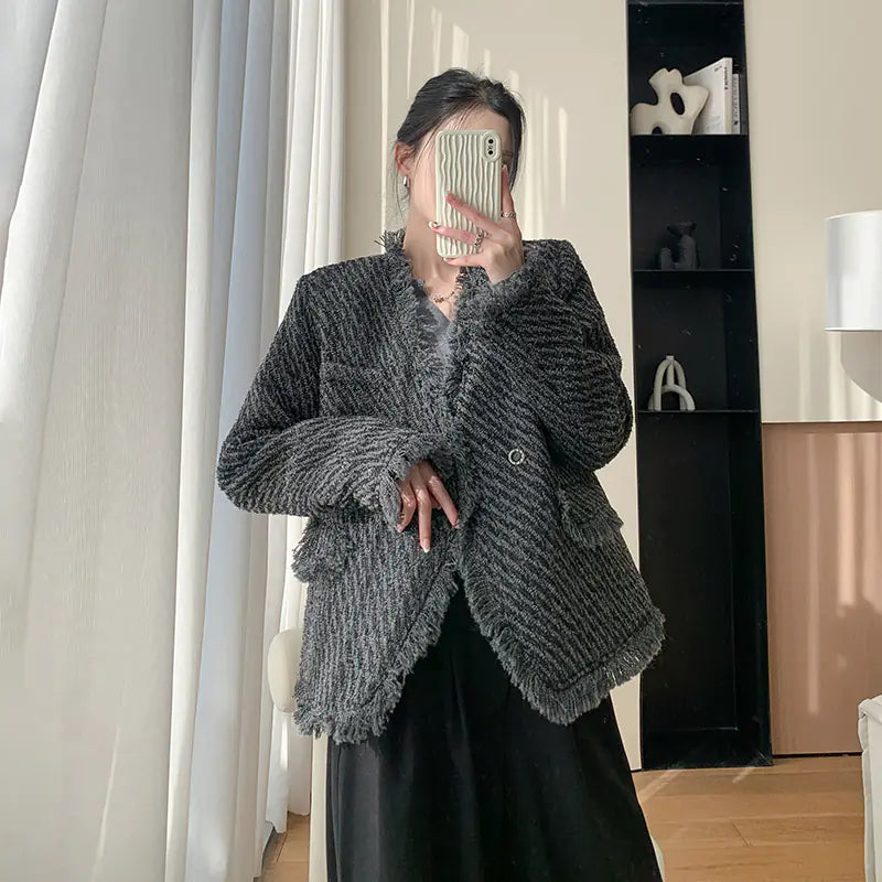 Women's Tassel Wool Coat Set for Winter Mimarta