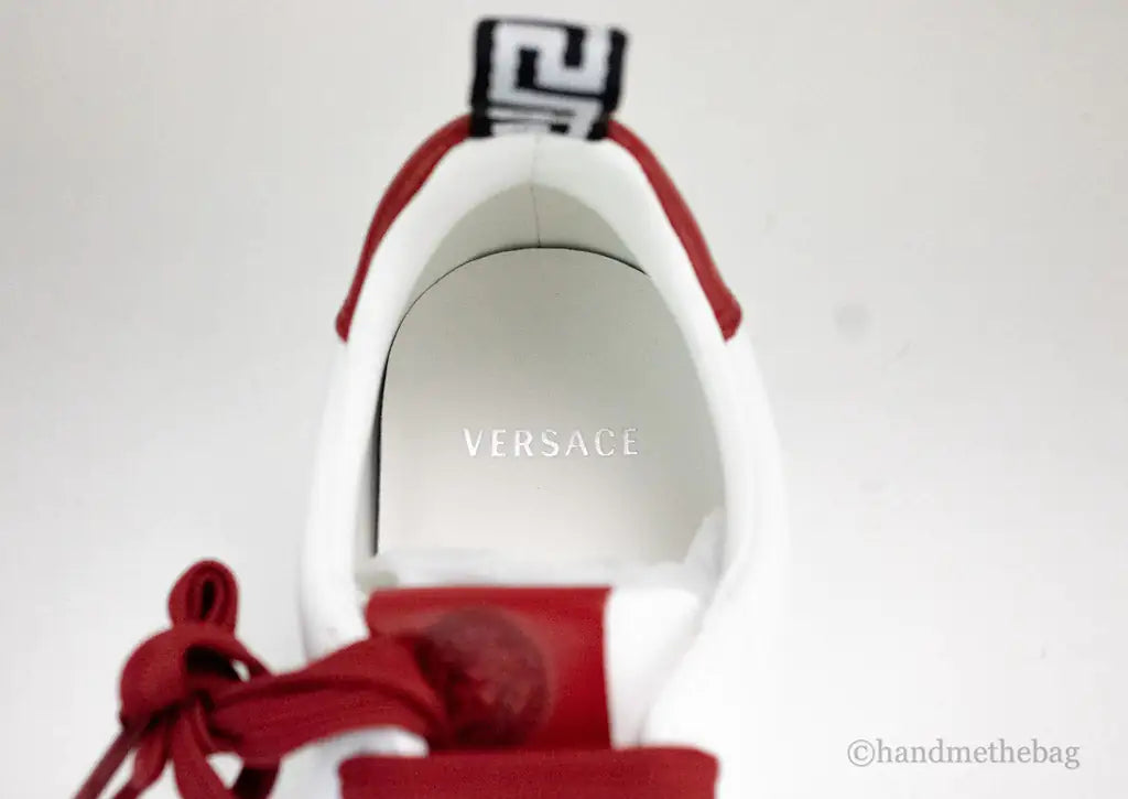 Versace White Red Vitello Leather Gianni Versace Signature Sneakers Mimarta