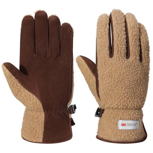 Harssidanzar Winter Leather Gloves Mens Sheepskin Suede Leather Outdoor Snow Ski Thermal Fleece and Thinsulate Lined Soft SM041USCamel/Dark Brown Size XL Mimarta