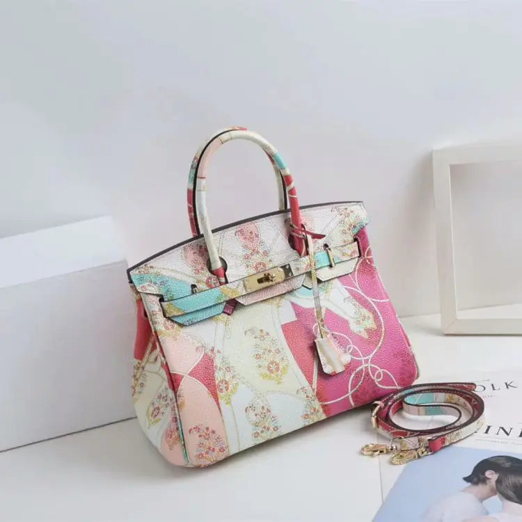 Platinum Classic Leather Handbag with Animal Design Mimarta