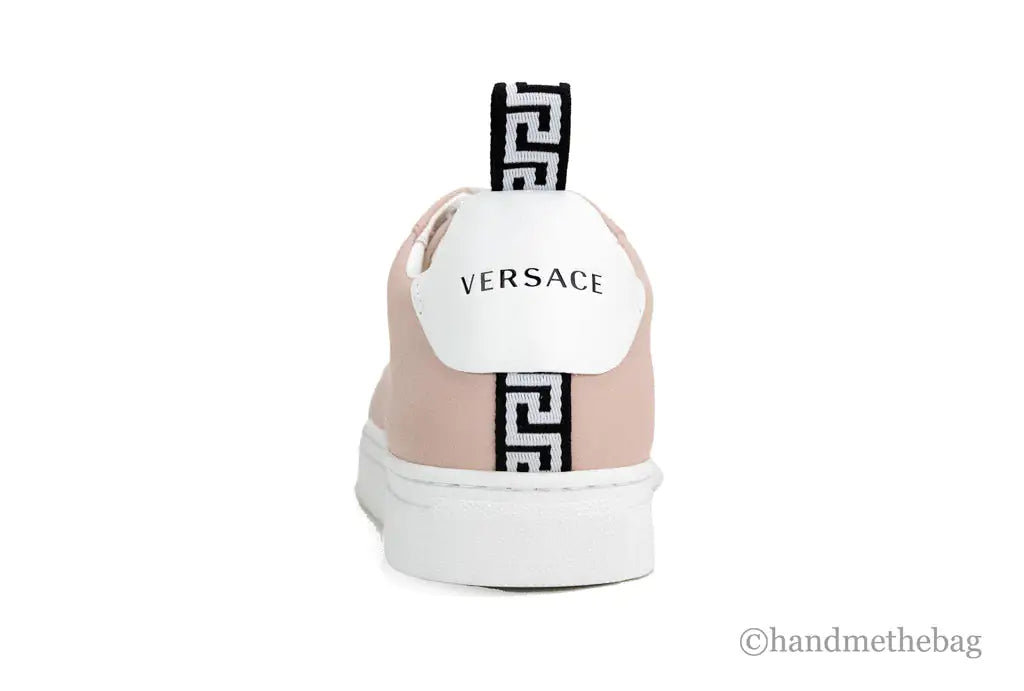 Versace Powder Blush Vitello Leather Signature Lace Sneakers Mimarta