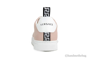 Versace Powder Blush Vitello Leather Signature Lace Sneakers Mimarta