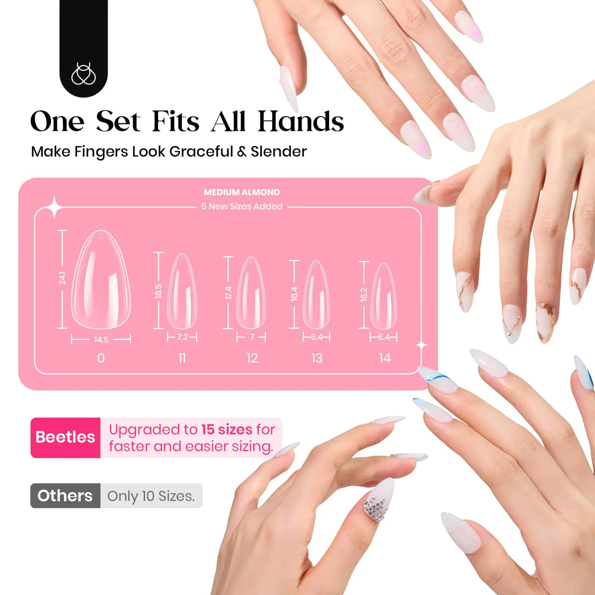 Beetles Gel Nail Kit 600Pcs Medium Almond Nail Tips with Milky White Gel Polish Top Coat, 15 Sizes Soft Clear Gel Nail Tips 5 In 1 Nail Glue Uv Nail Lamp for Nail Extension DIY Nail Salon Gift for Her B-Medium Almond 600pcs(Gel Polish & Top Coat） Rieworkes