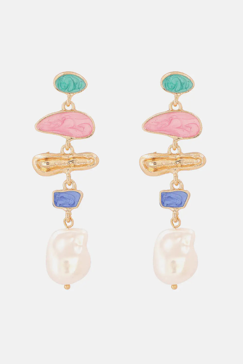 Abnormal Shape Zinc Alloy Synthetic Pearl Dangle Earrings Rieworkes