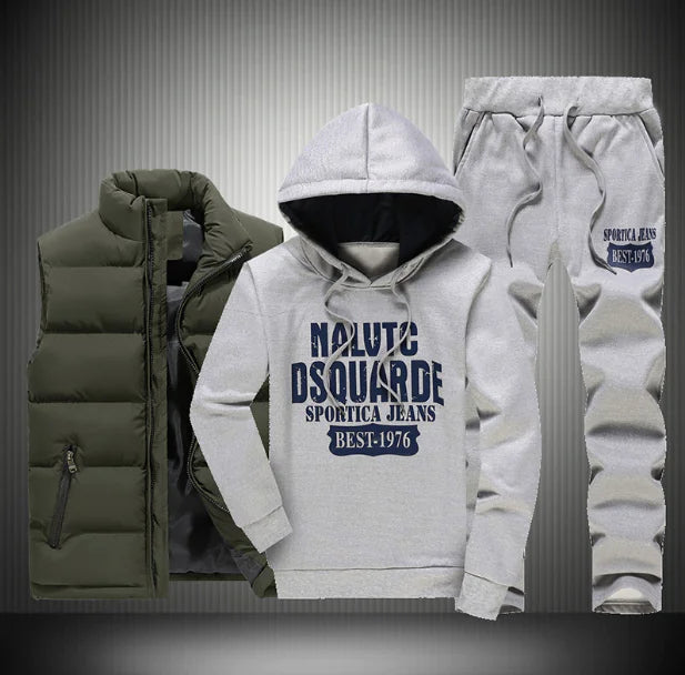 Men's Hooded Sweatshirt and Down Jacket Three-Piece Set Mimarta