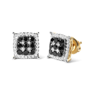 Men's 10K Yellow Gold 7/8 Cttw White and Black Treated Diamond Earring (Black / I-J Color, I2-I3 Clarity) Rieworkes