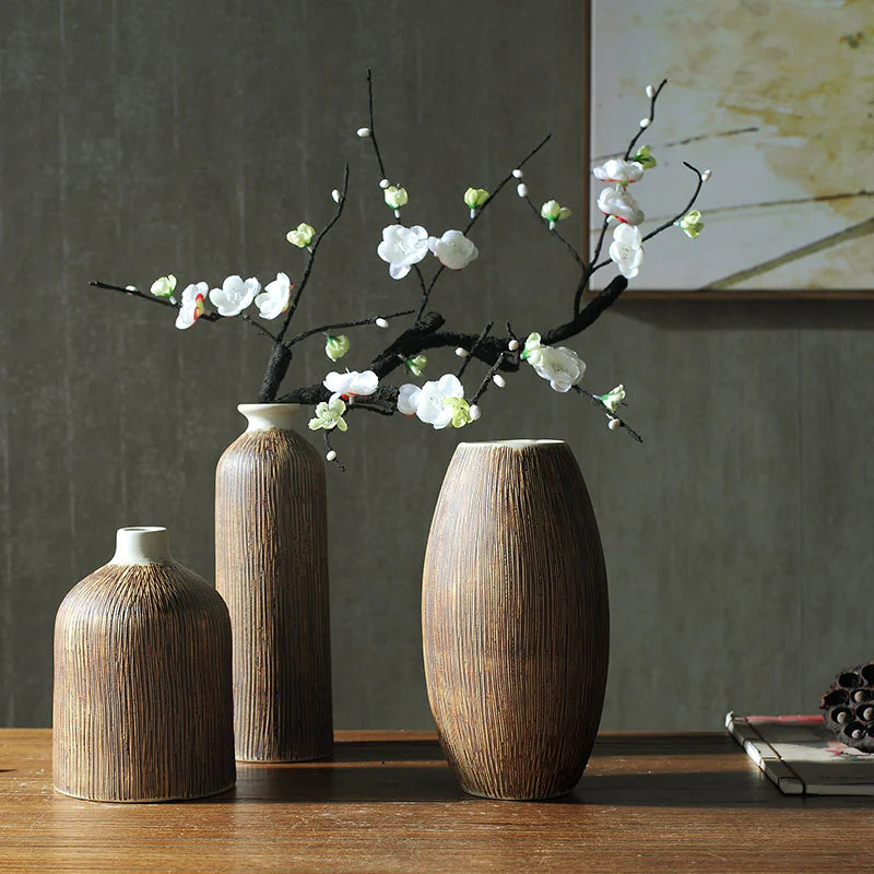 Creative Chinese Style Vase Three-piece Set Simple And Fashionable Wood Grain Rieworkes