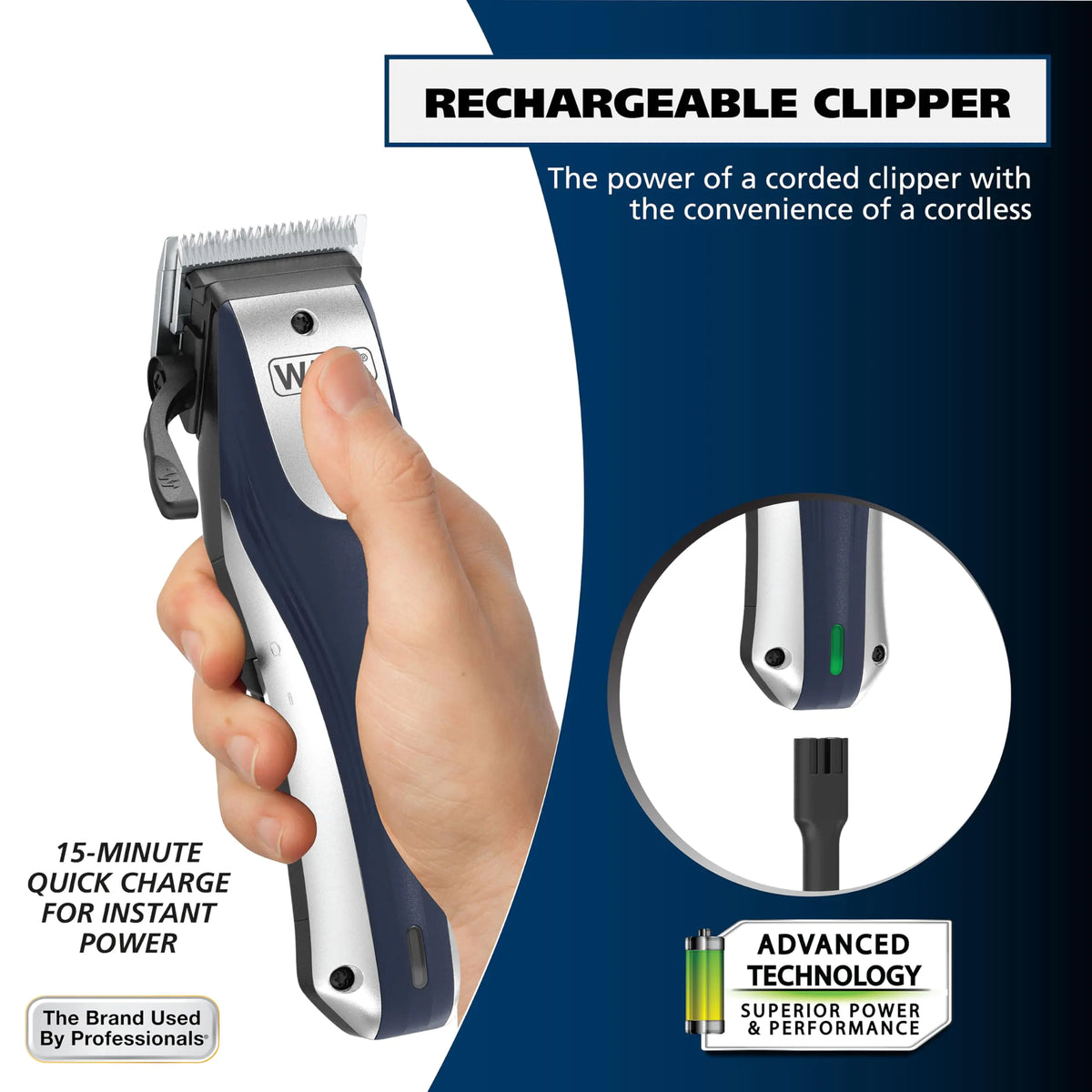 Wahl Lithium Ion Pro Rechargeable Cordless Hair Clippers for Men, Woman, & Children with Smart Charge Technology for Convenient at Home Haircutting - Model 79470 Sliver 22 Piece Set Rieworkes