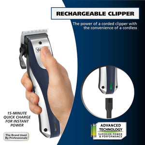 Wahl Lithium Ion Pro Rechargeable Cordless Hair Clippers for Men, Woman, & Children with Smart Charge Technology for Convenient at Home Haircutting - Model 79470 Sliver 22 Piece Set Rieworkes