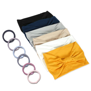 GILI 6 Pack Wide Headbands for Women Non Slip Soft Elastic Hair Bands Yoga Running Sports Workout Gym Head Wraps, Knotted Cotton Cloth African Turbans Bandana (with 6 Pcs Hair Ties) 6 Color (White+Black+Navy+Yellow+Light Grey+Skin) Rieworkes