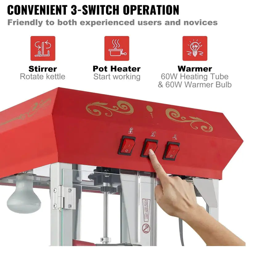 Popcorn Popper Machine 8 Oz Countertop Popcorn Maker 850W 48 Cups Red Mimarta