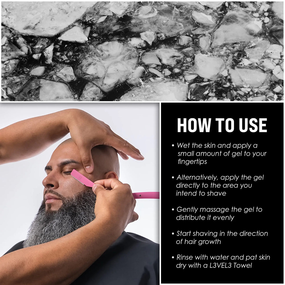 Level 3 Shaving Gel - Straight Razor Shave Gel - Non-Irritating - Refreshing Smell L3 - No Hot Towel Necessary - Level Three Razor Gel Ice 16.9 Fl Oz (Pack of 1) Rieworkes