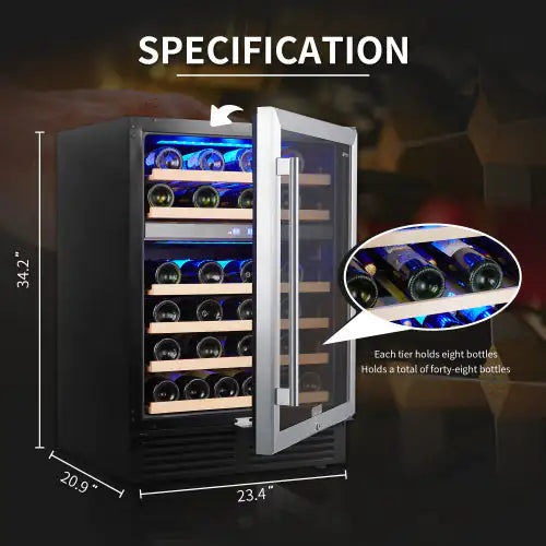 Wine Cabinet 24 Dual Zone Inch Wine Refrigerator 46 Bottles Built-in Wine Refrigerator Rieworkes