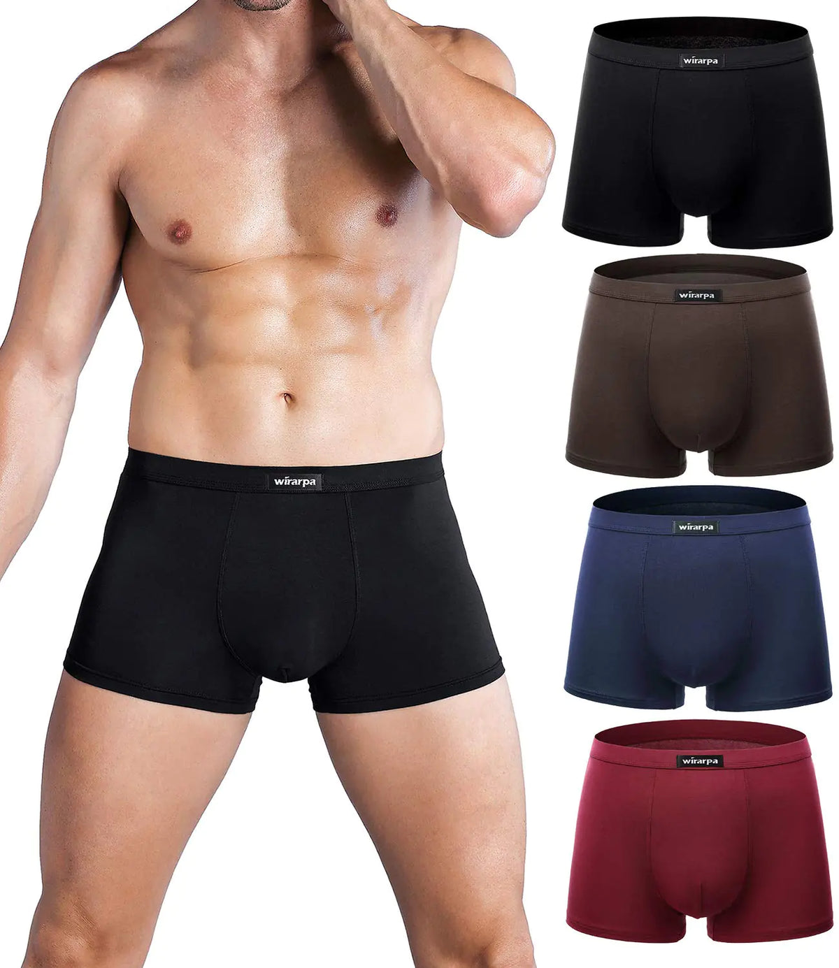 wirarpa Men's Breathable Modal Microfiber Trunks Underwear Covered Band Multipack 1402-4p-solid Color Medium Rieworkes
