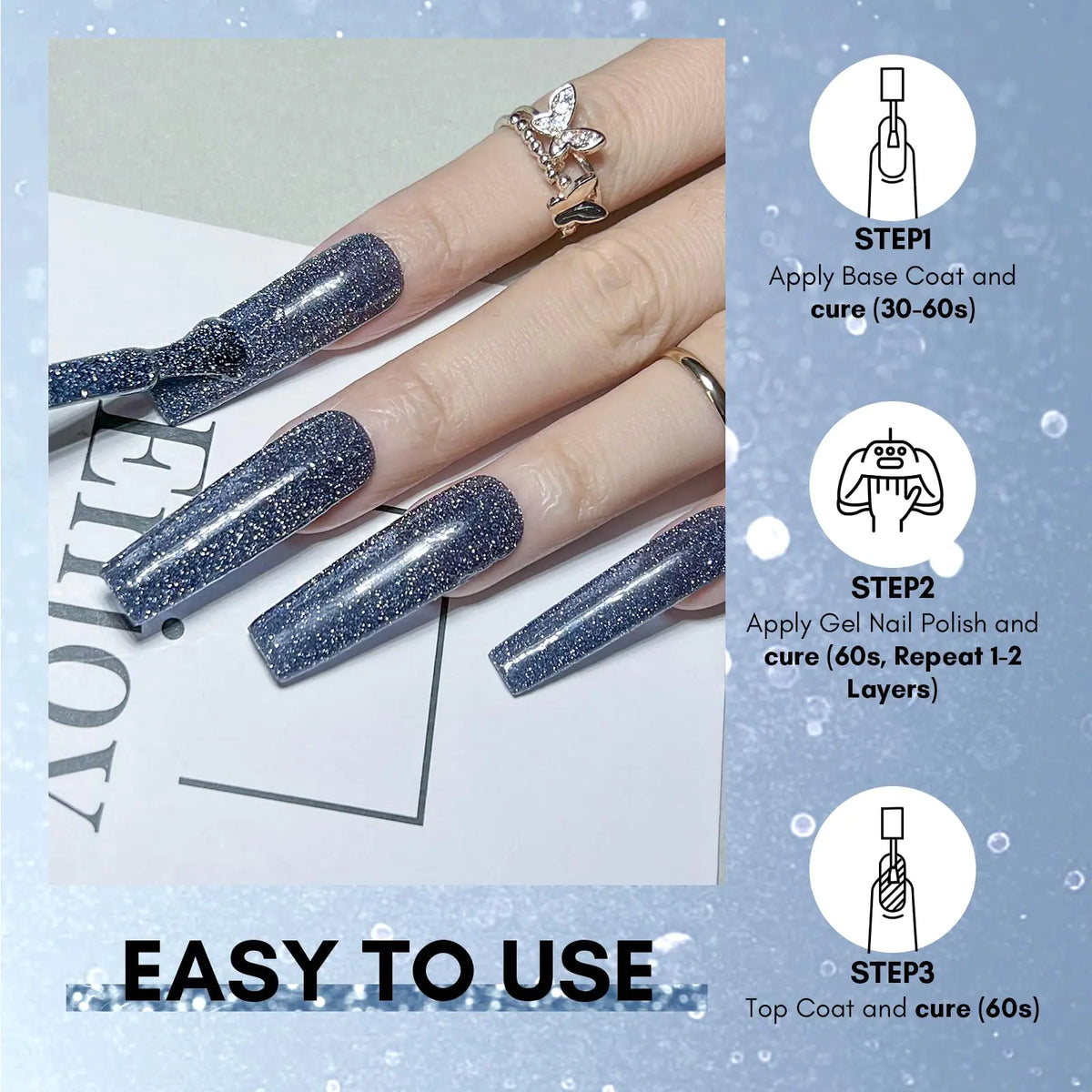 Makartt Reflective Gel Nail Polish HEART OF THE OCEAN Glitter Sparkling Disco Soak Off Diamond Gel Nail Art Christmas Gift DIY Manicure Salon at Home Glamour Shine Blue 15ML Rieworkes