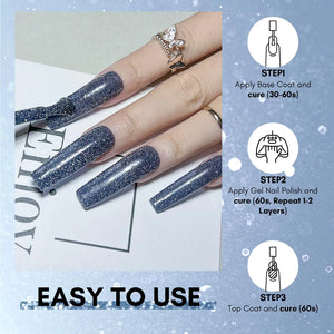Makartt Reflective Gel Nail Polish HEART OF THE OCEAN Glitter Sparkling Disco Soak Off Diamond Gel Nail Art Christmas Gift DIY Manicure Salon at Home Glamour Shine Blue 15ML Rieworkes