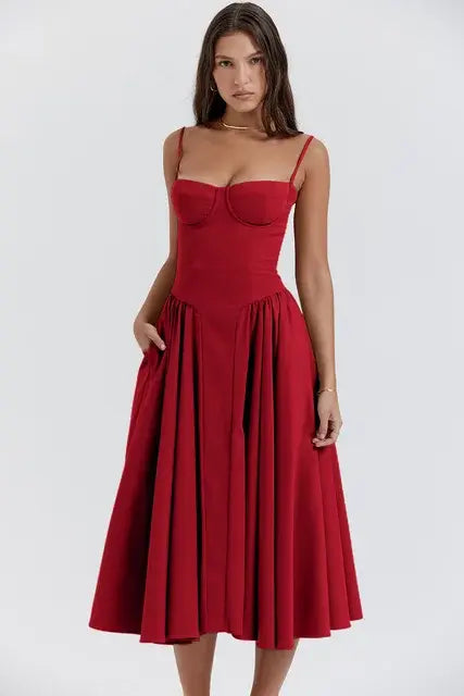 Elegant Spaghetti Strap Midi Rieworkes