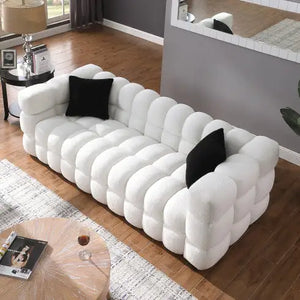 84.3 Length ,35.83 Deepth ,human Body Structure For USA People, Marshmallow Sofa,boucle Sofa ,White Color,3 Seater Rieworkes