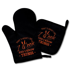 This is What I do I Cook I Know Things Fun Oven Mitts and Pot Holders Set Silicone Non-Slip Insulation Great Helper for Cooking Baking and Grilling Gift for Mom Rieworkes