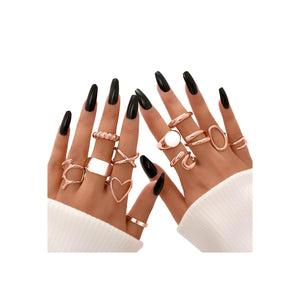 FAXHION 12PCS Gold Stackable Rings Set for Women, 18K Gold Plated Open Stacking Knuckle Ring, Adjustable Chunky Signet Rings for Gift 1-Rose-12pcs Rieworkes