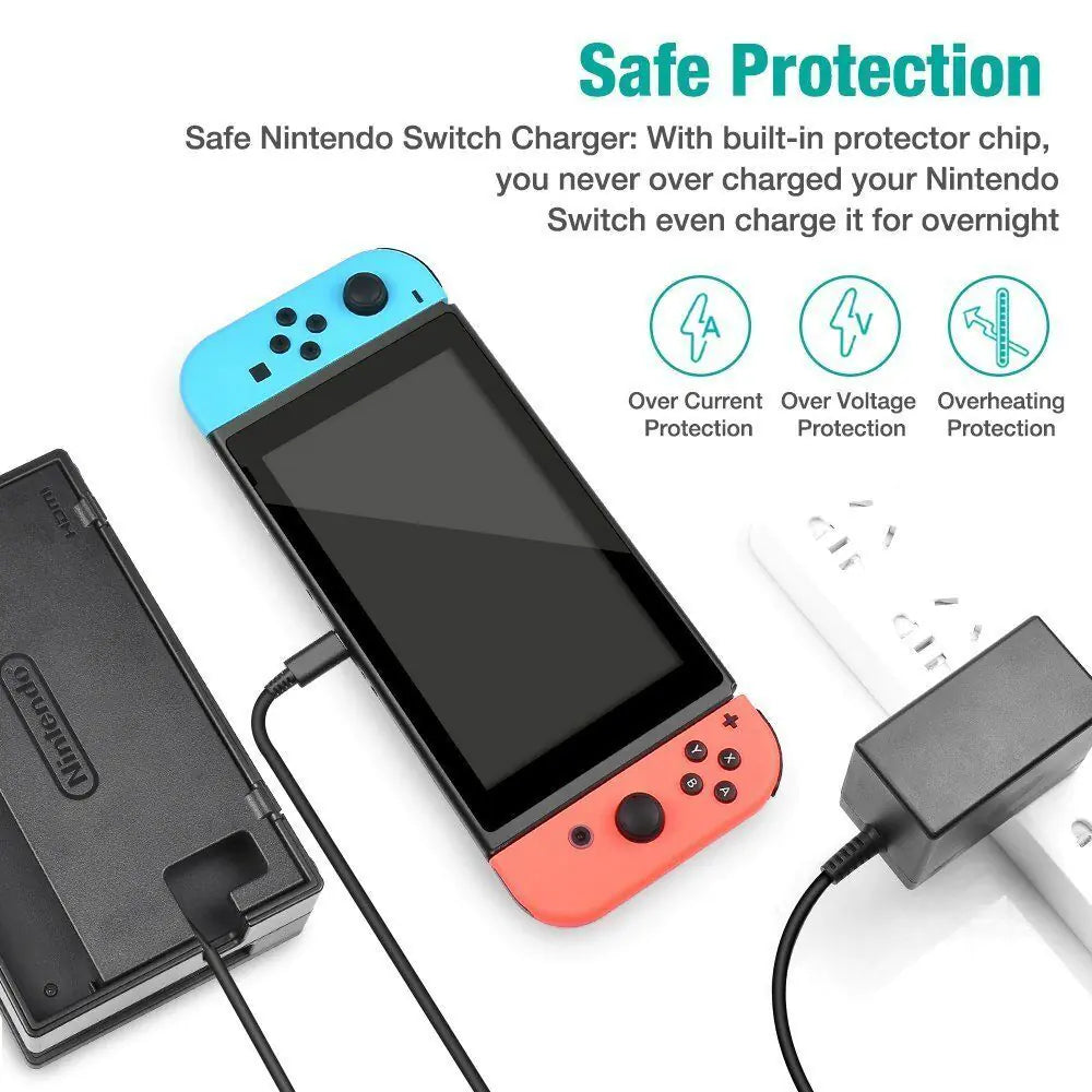 For Nintendo Switch AC Power Supply Adapter Home Wall Travel Charger Cable 2.4A Rieworkes